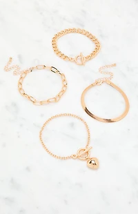 LA Hearts 4 Pack Heart Chain Bracelets