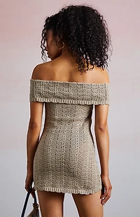 Third Charm Crochet Off-The-Shoulder Mini Dress