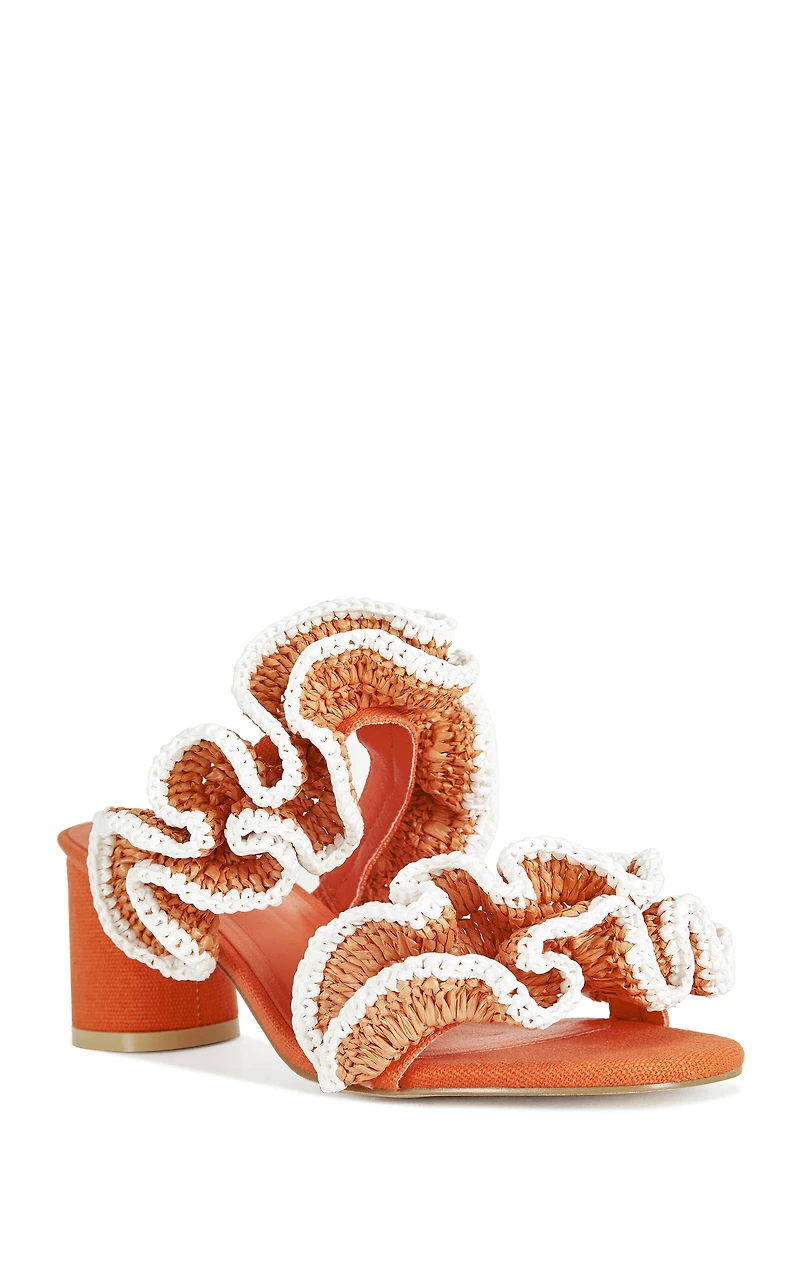 AZALEA WANG Women's Chahna Orange Block Sandals