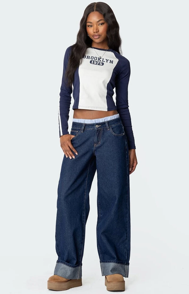 Edikted Striped Boxer Detail Low Rise Jeans