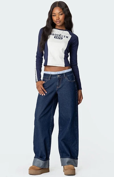 Edikted Striped Boxer Detail Low Rise Jeans
