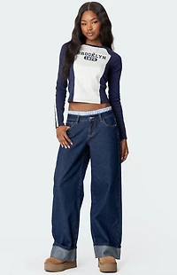 Edikted Striped Boxer Detail Low Rise Jeans