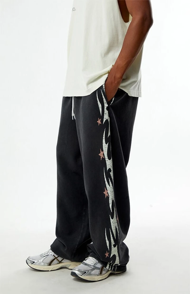 Pacsun Black Flame Star Fleece Baggy Sweatpants