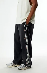 Pacsun Black Flame Star Fleece Baggy Sweatpants