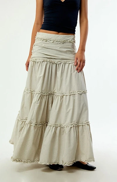 Daisy Street Dew Grid Print Maxi Skirt