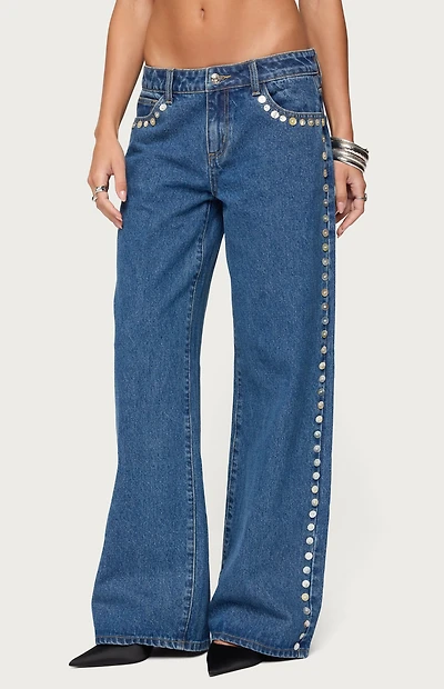 Edikted Iridescent Button Low Rise Jeans