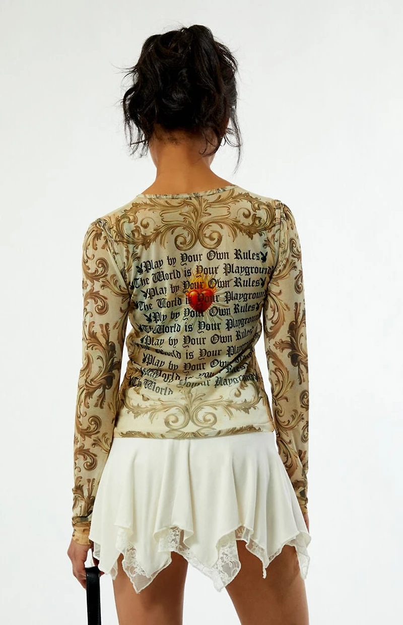 Playboy By PacSun Mesh Long Sleeve Top