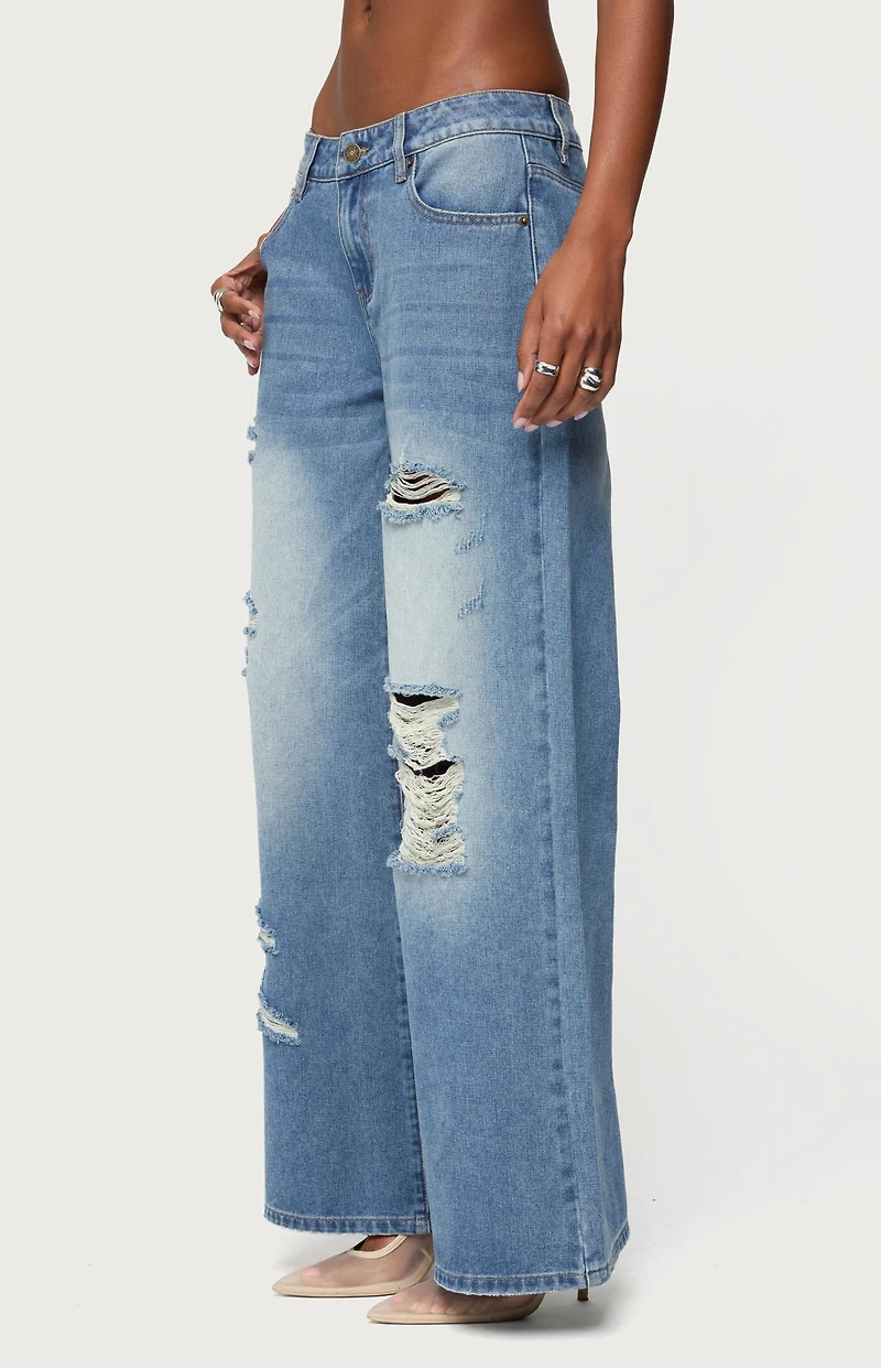 Edikted Frye Distressed Low Rise Baggy Jeans