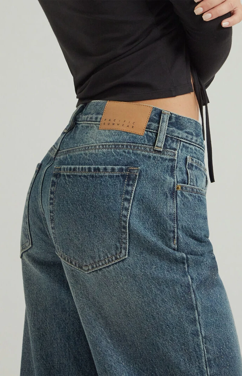 Pacsun Lena Low Rise Super Baggy Jeans Medium Indigo Sparkle
