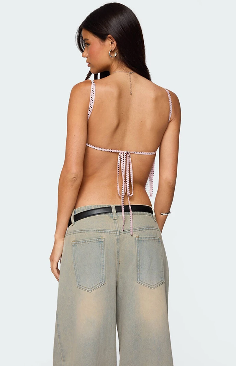 Edikted Backless Satin Effect Polka Dot Top