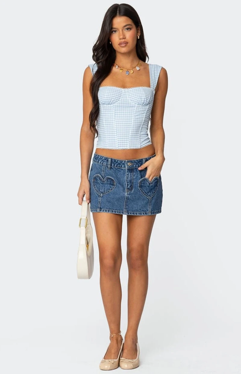 Edikted Heart Pocket Denim Mini Skirt