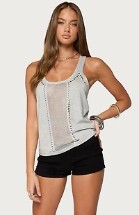 Edikted Jali Silver Knit Studded Tank Top