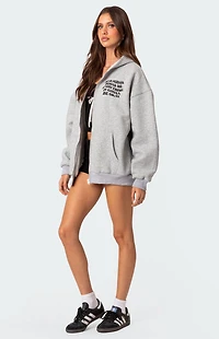 Edikted Everything's Ok Zip-Up Oversized Hoodie