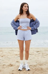 John Galt White & Light Blue Striped Emery Sweat Shorts