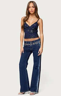 Edikted Pia Sequin Floral Backless Top