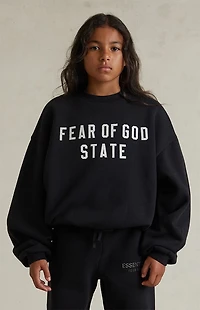 Fear of God ESSENTIALS Kids Jet Black '90s Fit Fleece Crew Neck Sweatshirt