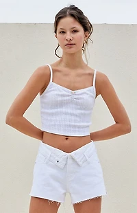 Pacsun White Fold-Over High Waisted Denim Festival Shorts