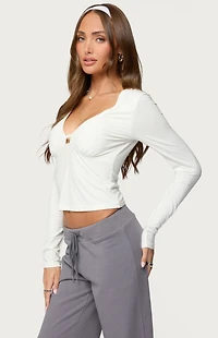 Edikted Lovisa V Neck Long Sleeve Top