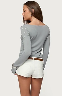 Edikted Iridescent Button Boat Neck Top