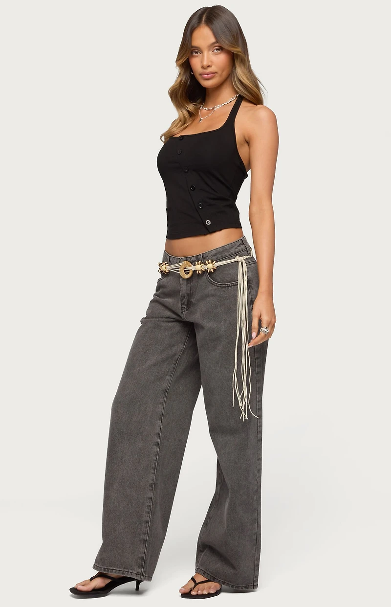 Edikted Asymmetric Button Up Halter Top