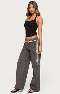 Edikted Asymmetric Button Up Halter Top