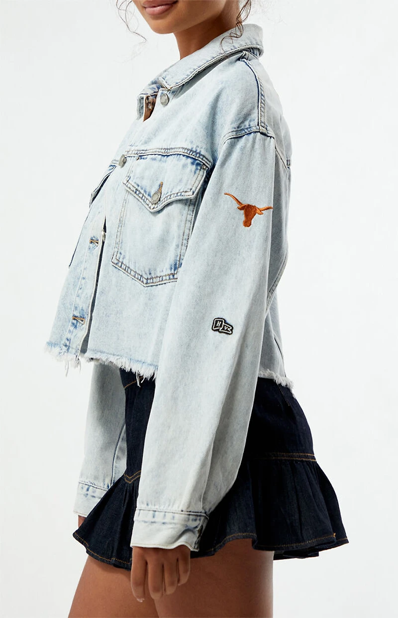 HYPE & VICE Texas Longhorns Frayed Cropped Denim Jacket