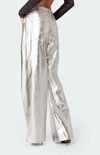 Edikted Kim Metallic Faux Leather Pants