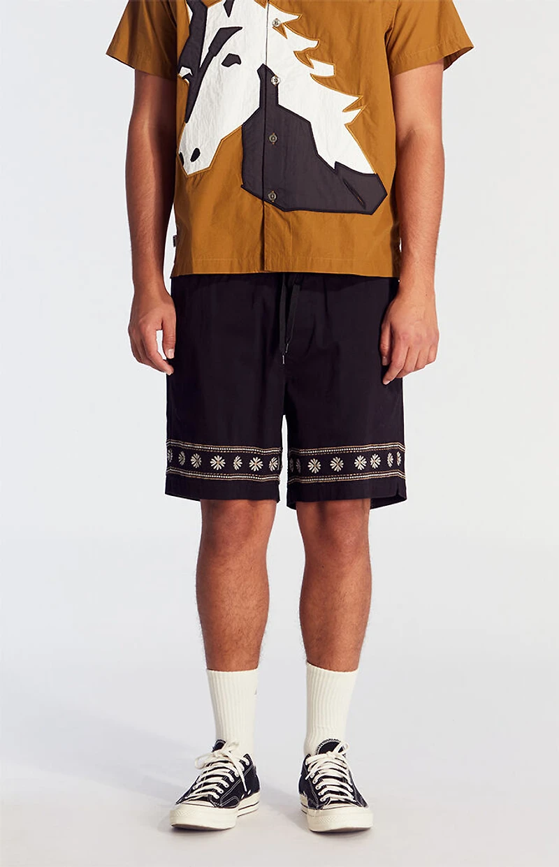 Pacsun Black Floral Embroidered Volley Shorts