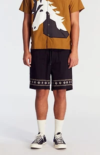 Pacsun Black Floral Embroidered Volley Shorts