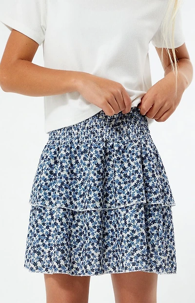 Pacsun Kids Navy Floral Tiered Scrunch Mini Skirt