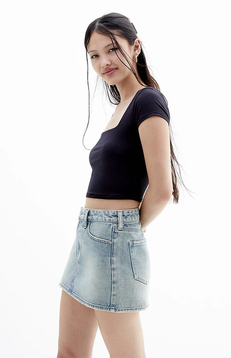 Pacsun Bella Medium Indigo Mid Rise Denim Mini Skirt