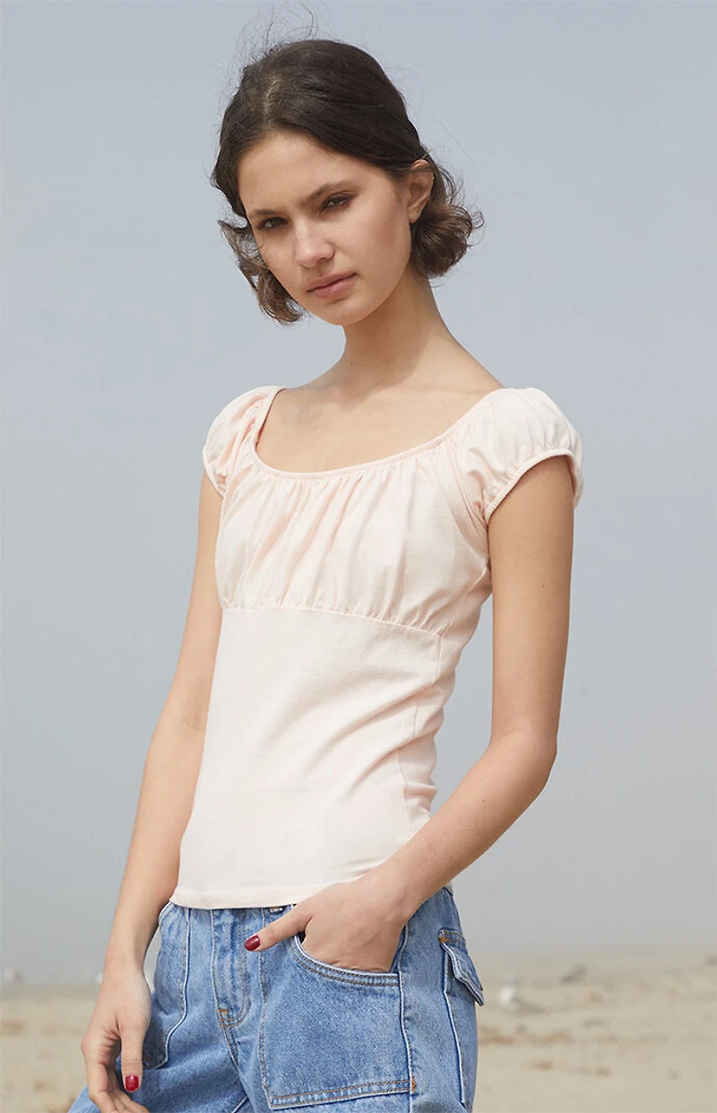 John Galt Pink Casey Ruched Top