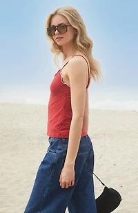 John Galt Red Polka Dot Tiffany Tank Top