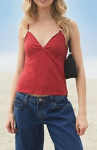 John Galt Red Polka Dot Tiffany Tank Top