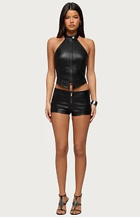Edikted Diana Zip Up Faux Leather Micro Shorts