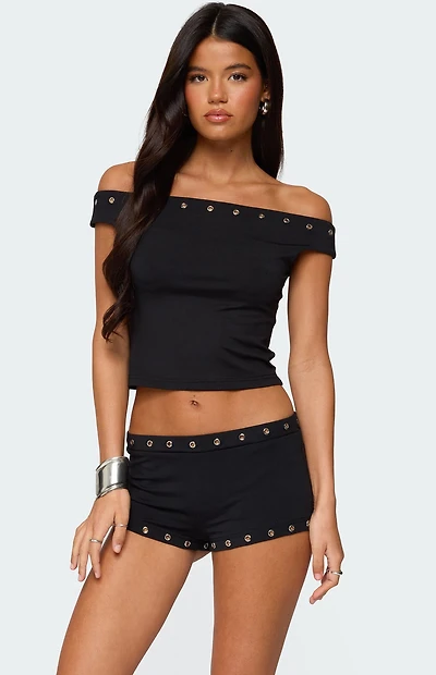 Edikted Neriah Grommet Off Shoulder Top