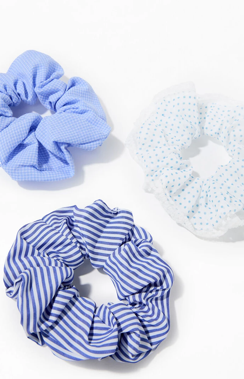 LA Hearts 3 Pack Blue Mixed Print Scrunchies
