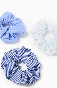 LA Hearts 3 Pack Blue Mixed Print Scrunchies