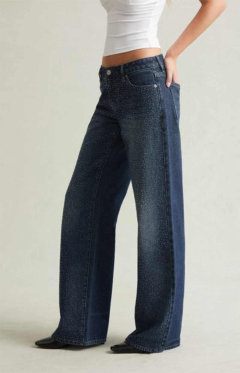 Pacsun Casey Low Rise Baggy Jeans Rhinestone Medium Blue