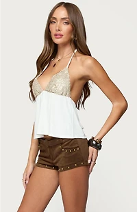 Edikted Hallie Sequin Babydoll Halter Top