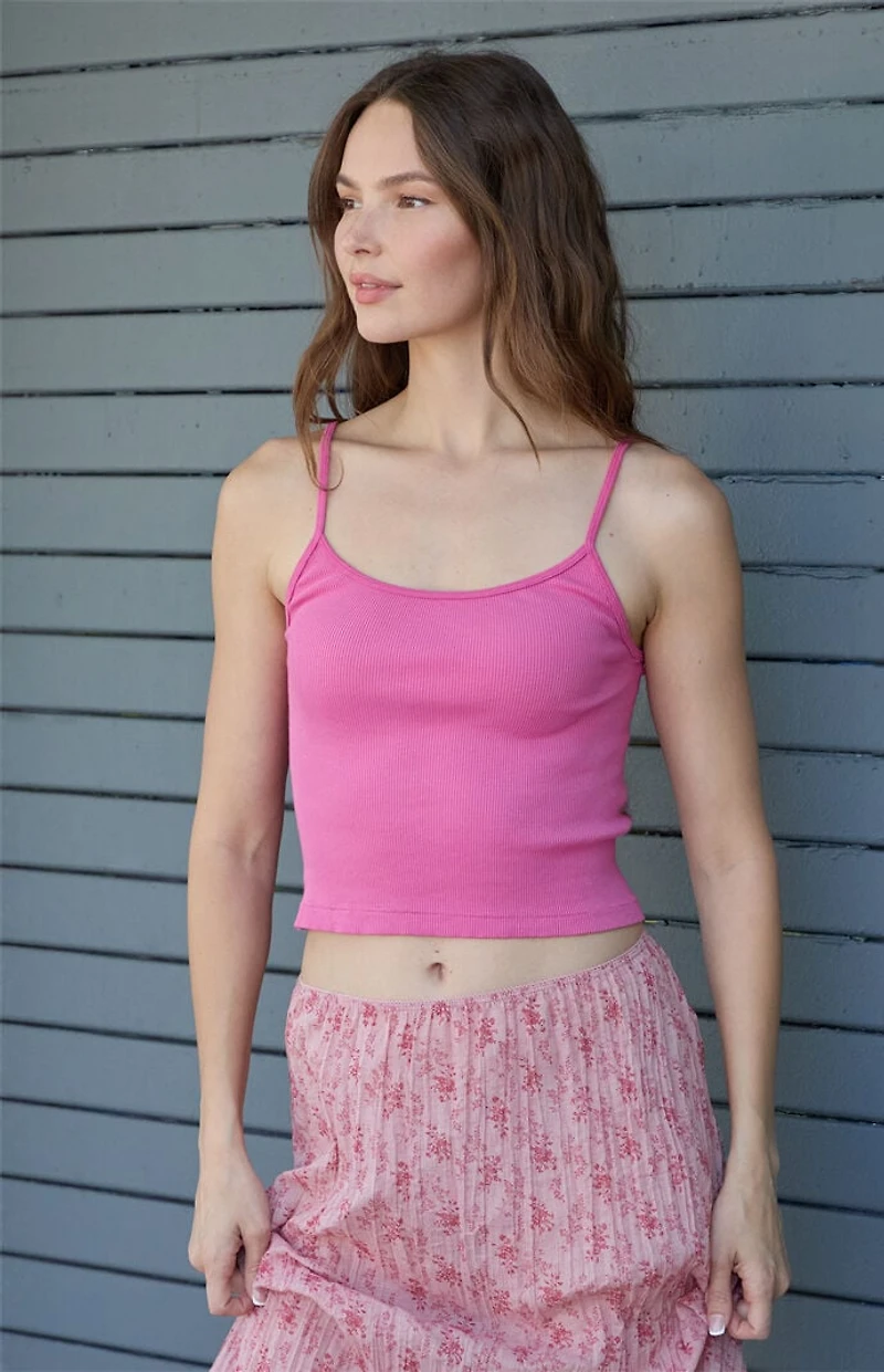 John Galt Pink Skylar Ribbed Cropped Tank Top
