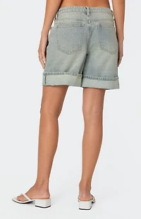 Edikted Cuffed Washed Denim Bermuda Shorts