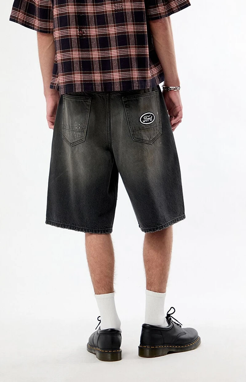 FORD Dirty Black Wash Baggy Jean Shorts