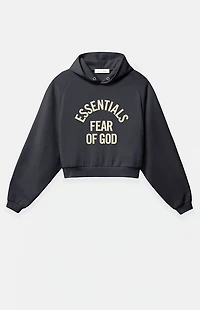 Fear of God ESSENTIALS Women's Faded Black Campus '90s Cropped Hoodie