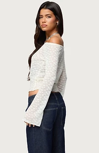 Edikted Alef Sheer Lace Off Shoulder Top