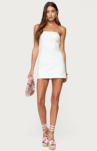 Edikted Textured Flowers Strapless Mini Dress