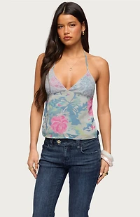 Edikted Bloomey Printed Backless Halter Top