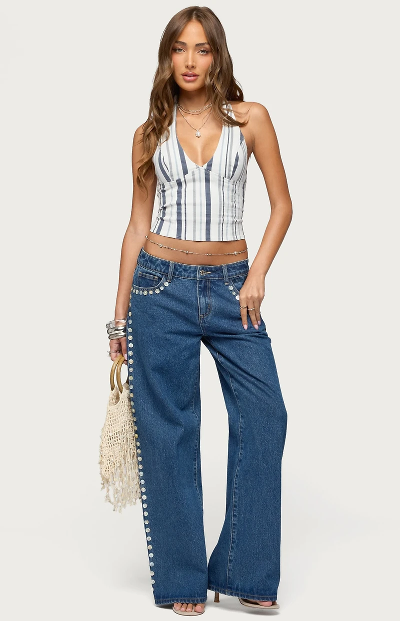 Edikted Sofey Striped Denim Halter Top