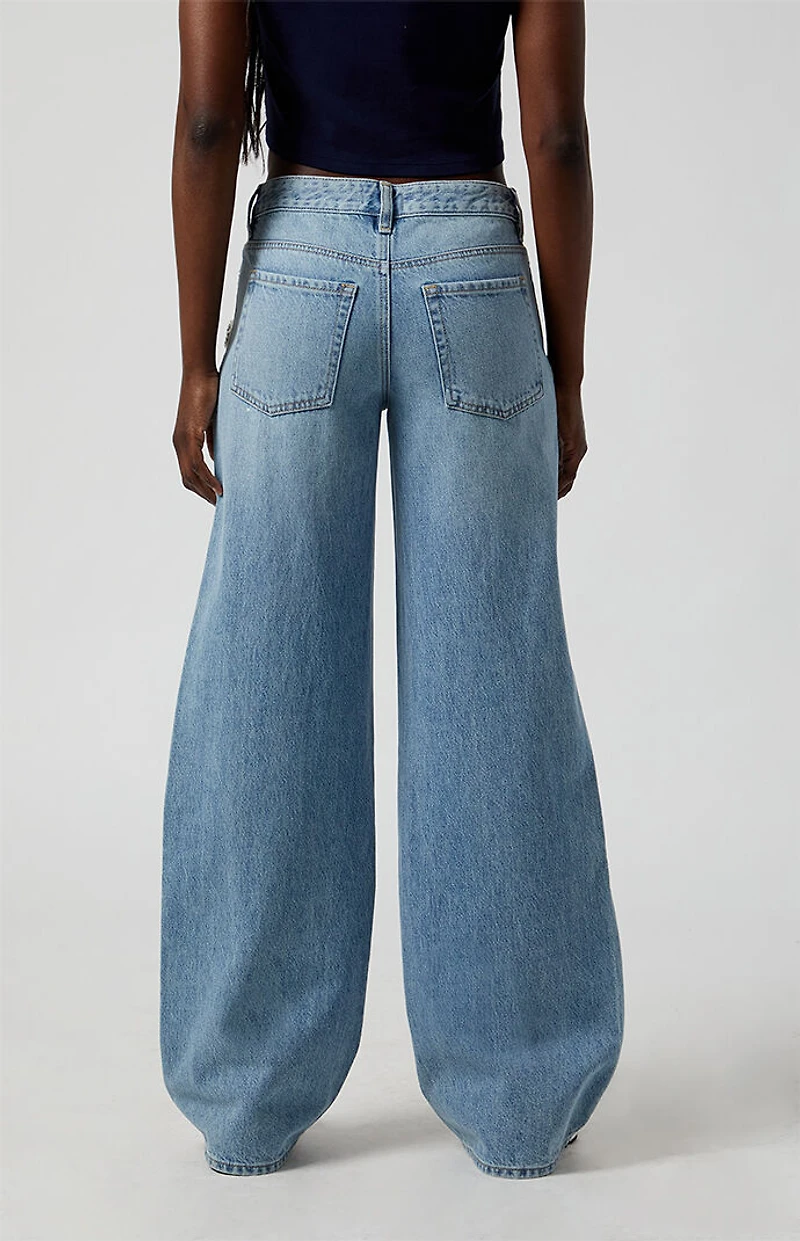 Pacsun Casey Low Rise Baggy Jeans Rhinestone Bow Light Indigo