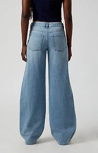 Pacsun Casey Low Rise Baggy Jeans Rhinestone Bow Light Indigo